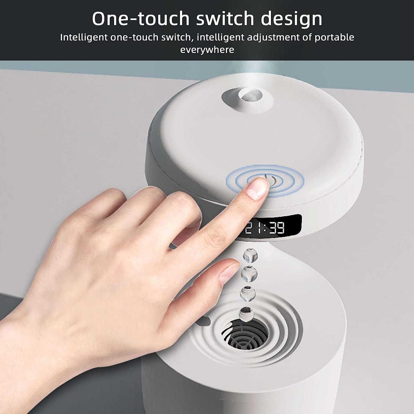 Anti Gravity Air Humidifier Anti-Gravity Water Droplet Humidifier Creative Air Aromatherapy Led Display Shutdown Protection Light Mode for Home Bedroom Office (white)