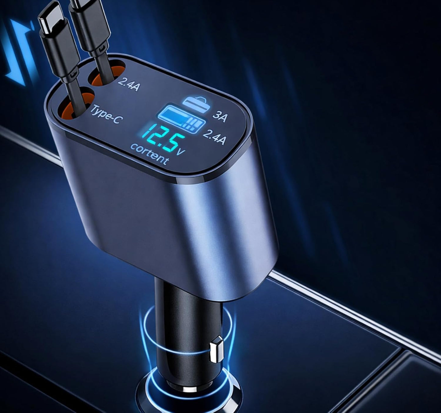 Smart 120W 4-in-1 Retractable Car Charger USB Type-C Hub | PD 3.1 Technology QC5.0 Use for Organized Car Charging (Grey)