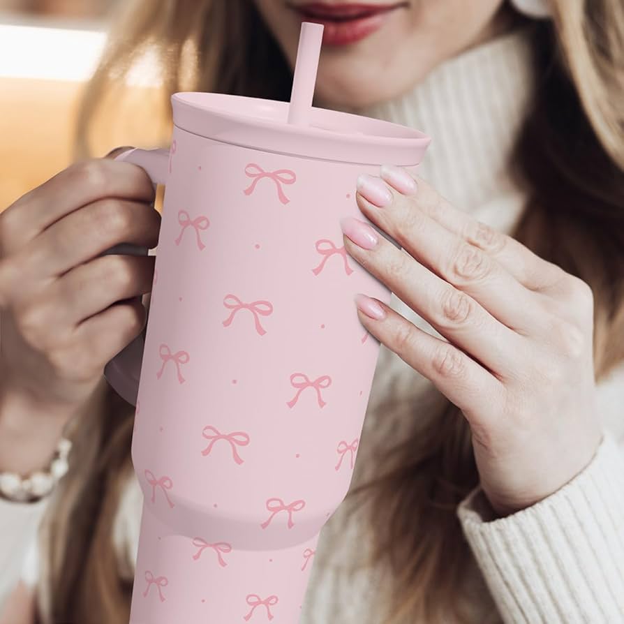 Insulated Stainless Steel Bow Tumbler with Handle - 40oz