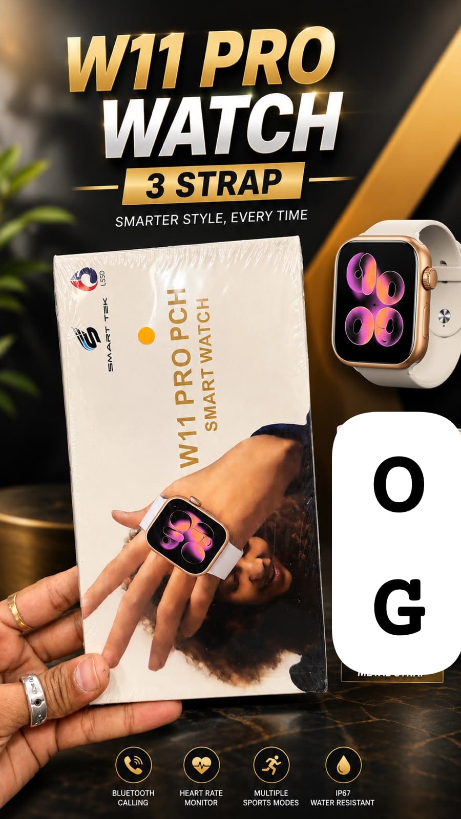 Smartwatch with 3 Interchangeable Straps