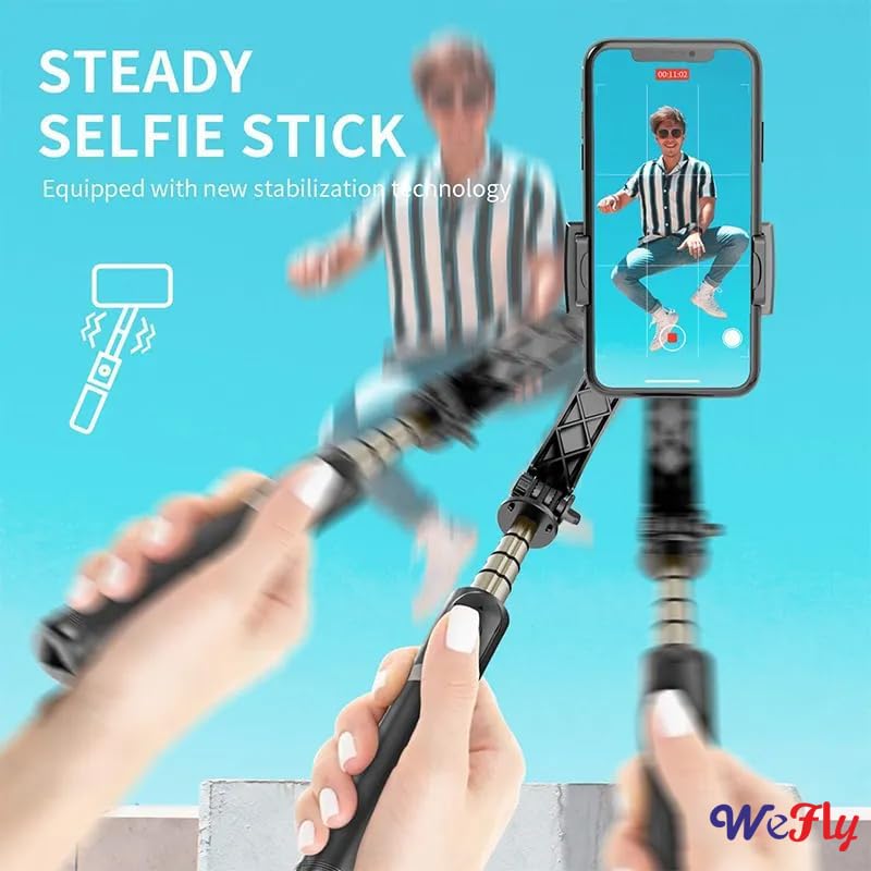 WeFly Q08 Gimbal Stabilizer for Smartphone with Extendable Bluetooth Selfie Stick and Tripod, Multifunction Remote 360 Degree Automatic Rotation, for iPhone/Android