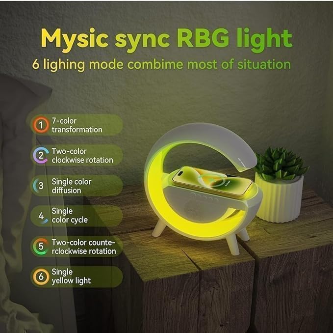 3-in-1 Multi-Function LED Night Lamp with Bluetooth Speaker, Wireless Charging, for Bedroom for Music, Party, and Mood Lighting Multicolor (Pack of 1)