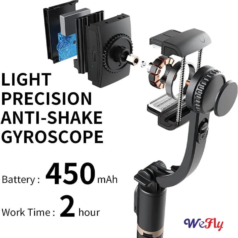 WeFly Q08 Gimbal Stabilizer for Smartphone with Extendable Bluetooth Selfie Stick and Tripod, Multifunction Remote 360 Degree Automatic Rotation, for iPhone/Android
