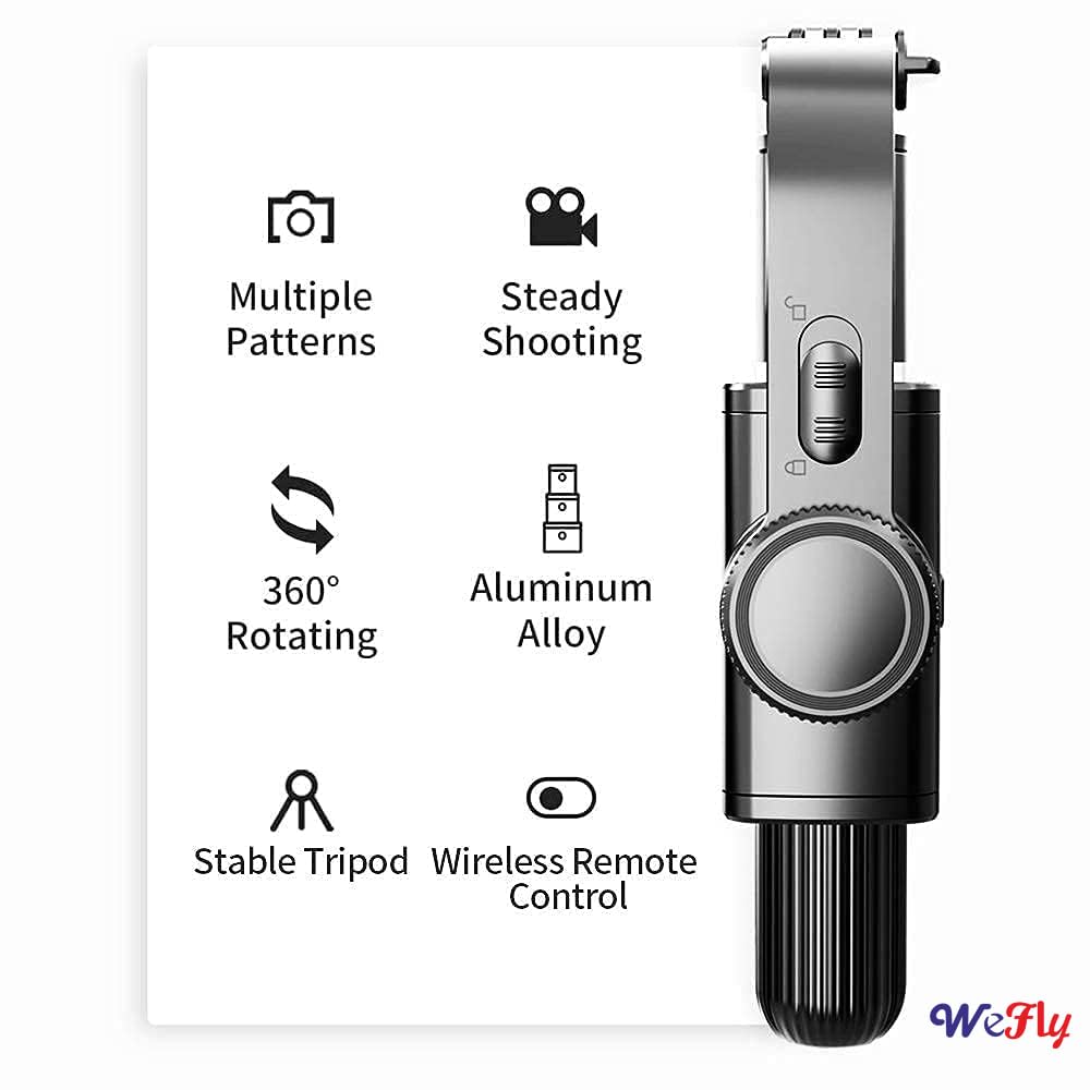 WeFly Q08 Gimbal Stabilizer for Smartphone with Extendable Bluetooth Selfie Stick and Tripod, Multifunction Remote 360 Degree Automatic Rotation, for iPhone/Android