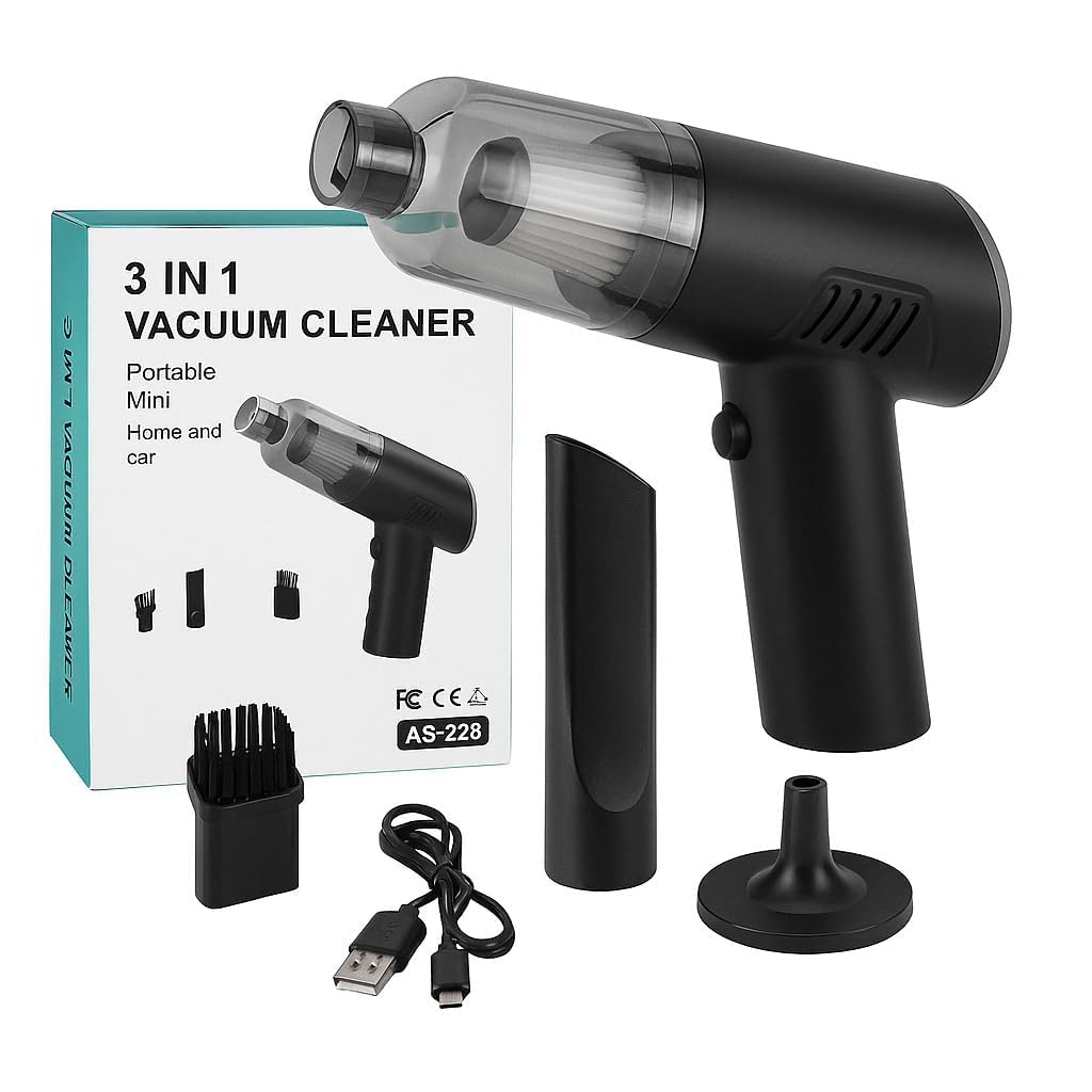 Powerful 3-in-1 Vacuum Cleaner for Car & Home – Compact, Cordless, Wet & Dry, Blower Function, Mini & Portable for Sofa, Dust, and Deep Cleaning