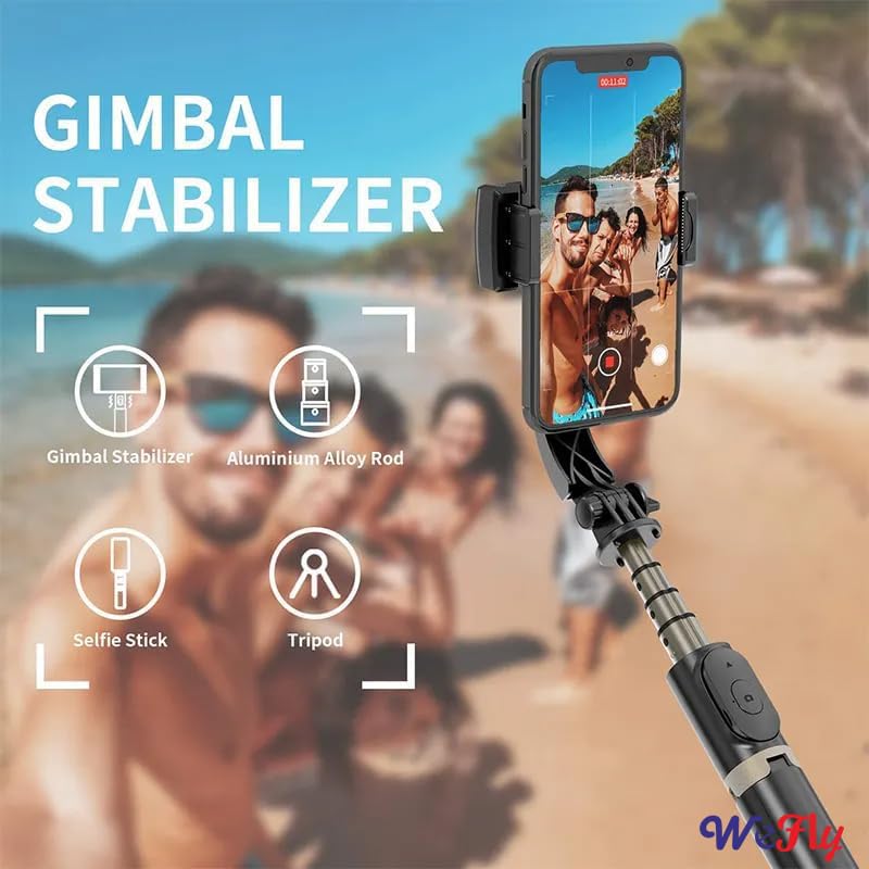 WeFly Q08 Gimbal Stabilizer for Smartphone with Extendable Bluetooth Selfie Stick and Tripod, Multifunction Remote 360 Degree Automatic Rotation, for iPhone/Android