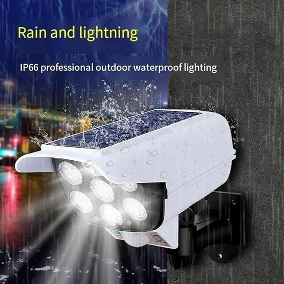 Best Solar Outdoor Motion Sensor Solar Lights 77 LEDs Spotlight with Remote Controller Floodlights Waterproof, Wireless Dummy Decoy Fake Security Camera