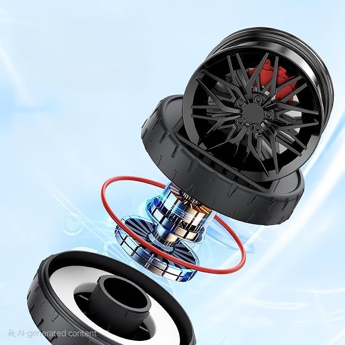 Premium Car Dashboard Air Freshener, Black Alloy Wheel Design, Solar Powered Rotating Fragrance Diffuser with Tire Shape Base Random color