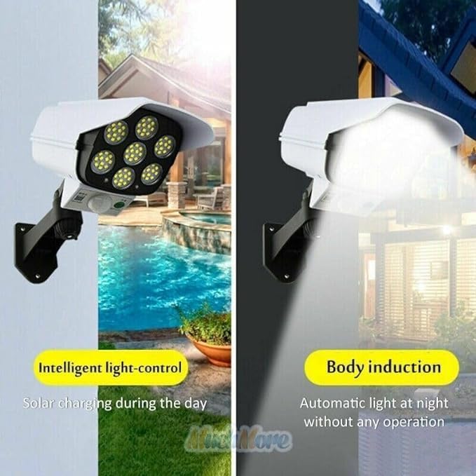 Best Solar Outdoor Motion Sensor Solar Lights 77 LEDs Spotlight with Remote Controller Floodlights Waterproof, Wireless Dummy Decoy Fake Security Camera