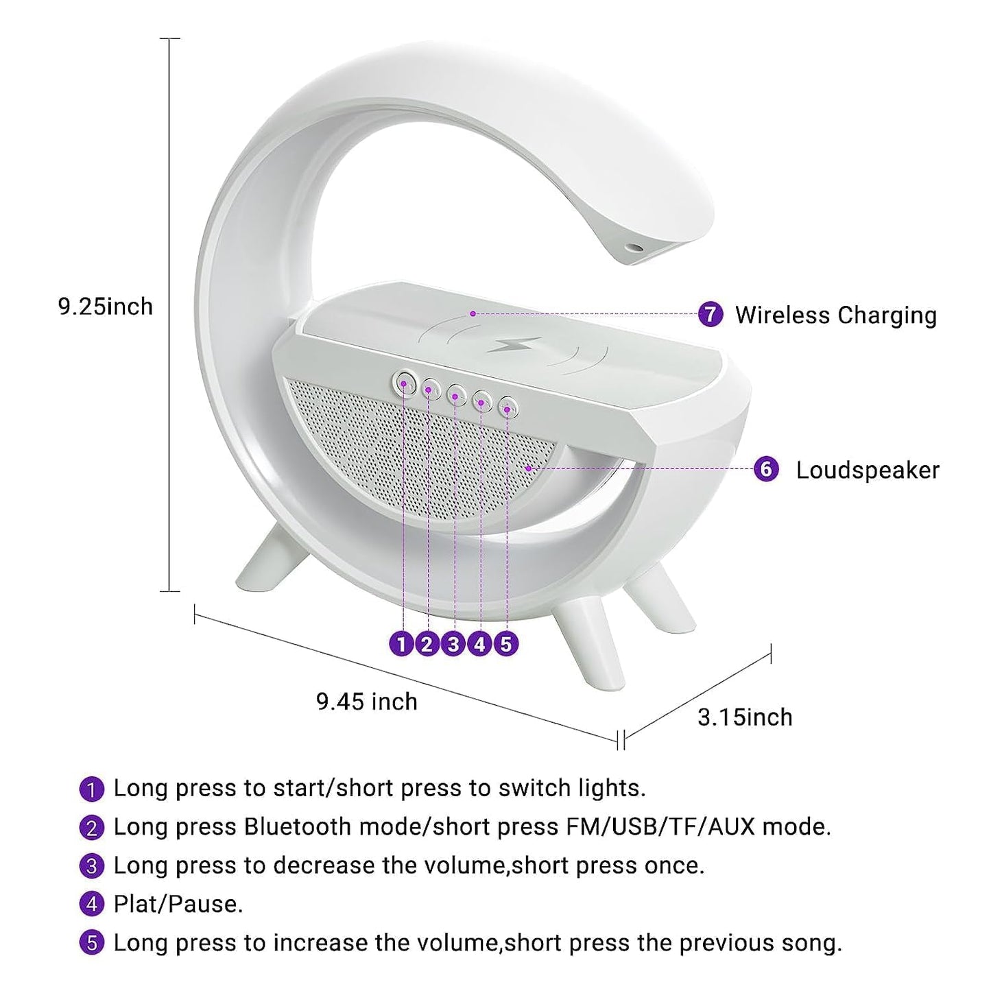 3-in-1 Multi-Function LED Night Lamp with Bluetooth Speaker, Wireless Charging, for Bedroom for Music, Party, and Mood Lighting Multicolor (Pack of 1)