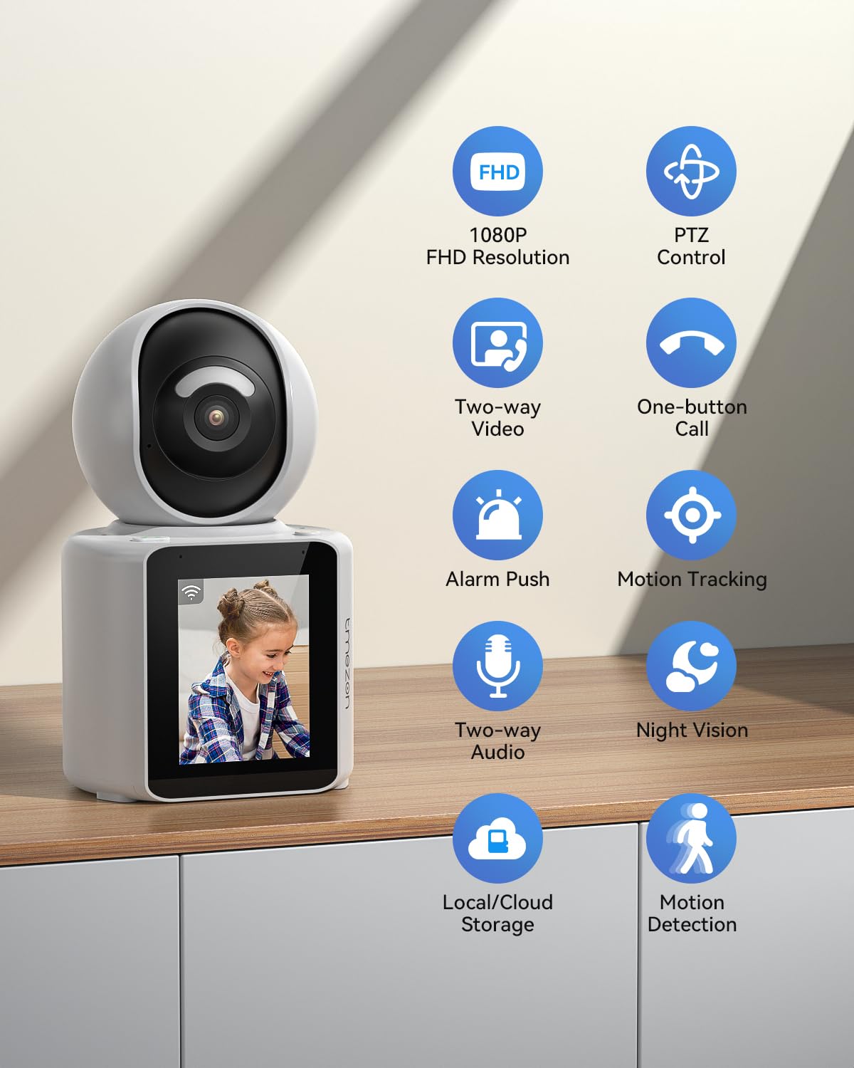 TMEZON Video Camera Indoor Two Way Wireless Security Camera Monitor 1080P with Phone app