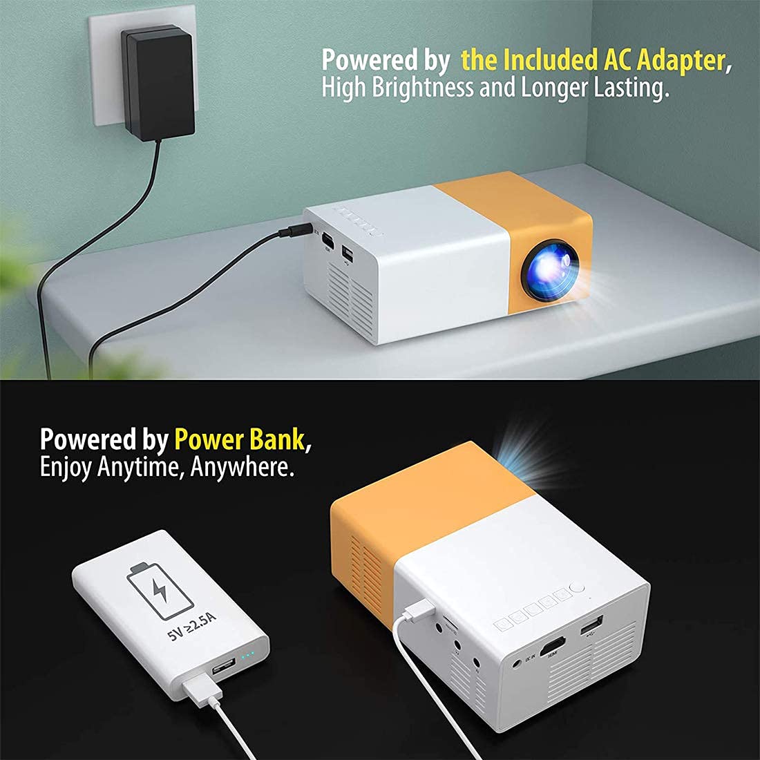 400Lm Portable Mini Home Theater Led Projector With Remote Controller,Support Hdmi,Av,Sd,Usb Interfaces,Yellow
