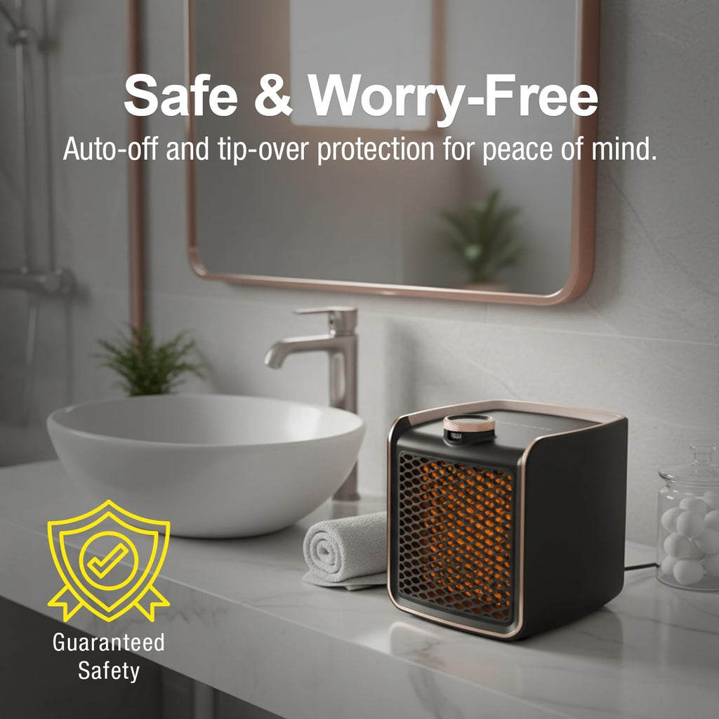 Portable Heater for Office, Bedroom or Any Indoor Space, Adjustable Heat, Quiet & Cordless