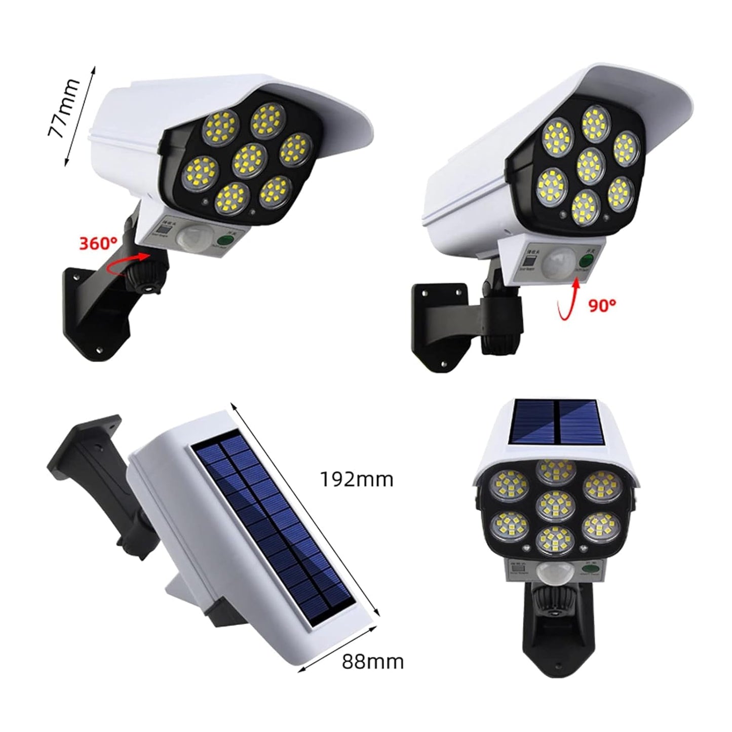 Best Solar Outdoor Motion Sensor Solar Lights 77 LEDs Spotlight with Remote Controller Floodlights Waterproof, Wireless Dummy Decoy Fake Security Camera