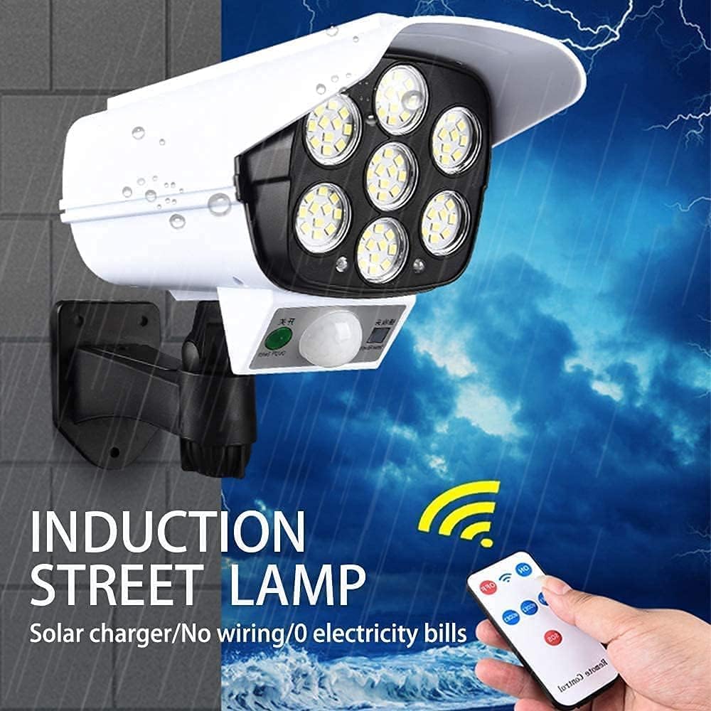 Best Solar Outdoor Motion Sensor Solar Lights 77 LEDs Spotlight with Remote Controller Floodlights Waterproof, Wireless Dummy Decoy Fake Security Camera
