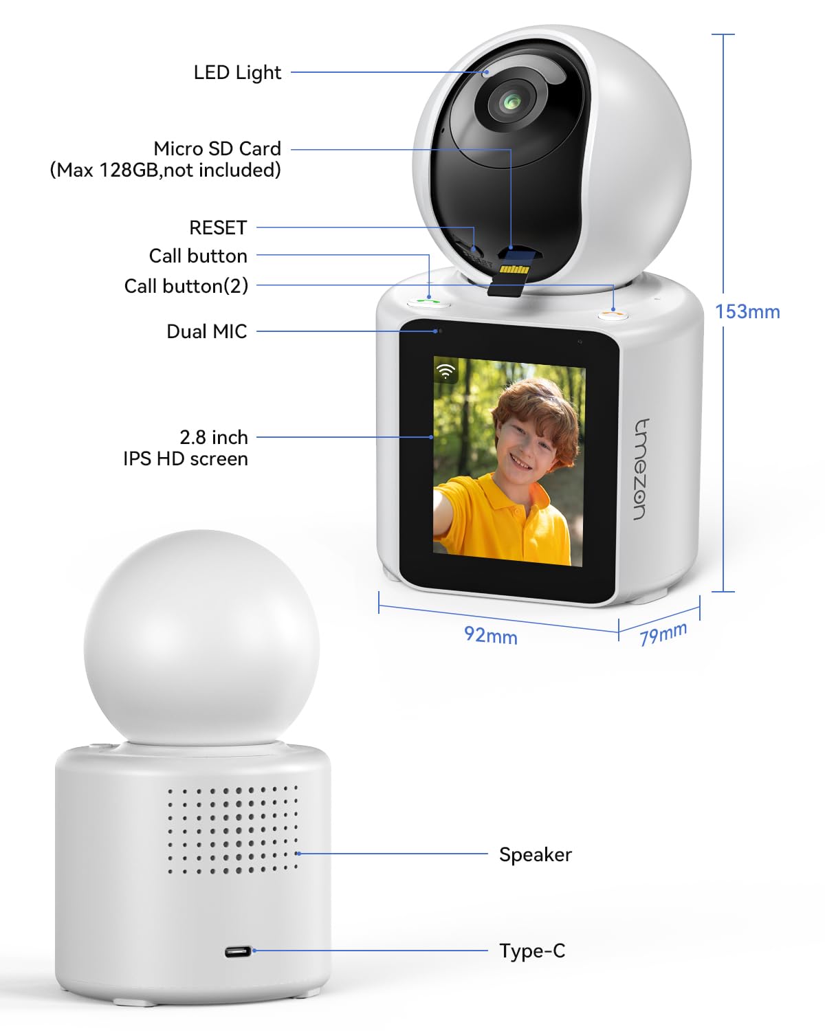 TMEZON Video Camera Indoor Two Way Wireless Security Camera Monitor 1080P with Phone app