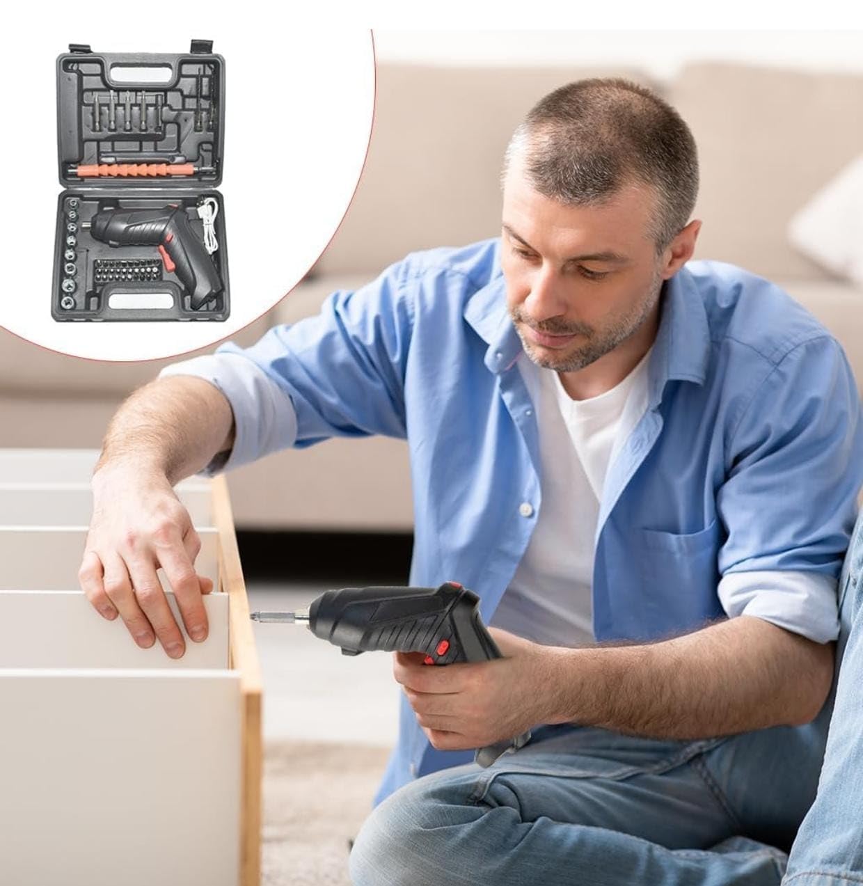 47 in 1 Electric Screwdriver| Cordless Drill Screwdriver Bits Set |Electric Portable Drill Driver Machine| Drill Screwdriver for Home Improvement| DIY Project