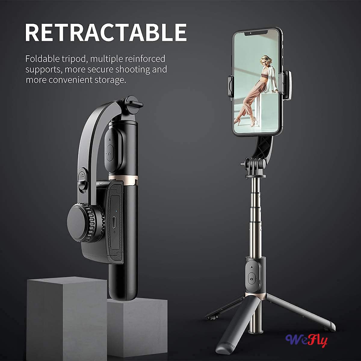 WeFly Q08 Gimbal Stabilizer for Smartphone with Extendable Bluetooth Selfie Stick and Tripod, Multifunction Remote 360 Degree Automatic Rotation, for iPhone/Android