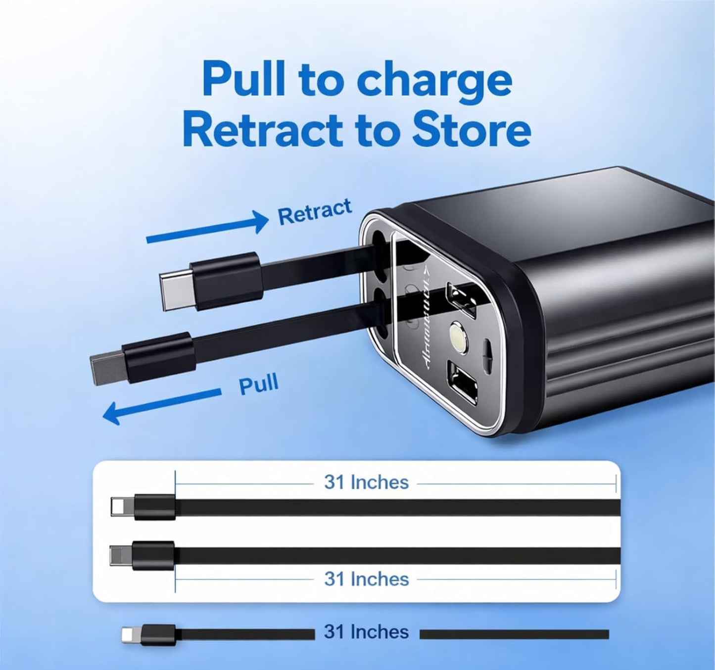 Smart 120W 4-in-1 Retractable Car Charger USB Type-C Hub | PD 3.1 Technology QC5.0 Use for Organized Car Charging (Grey)