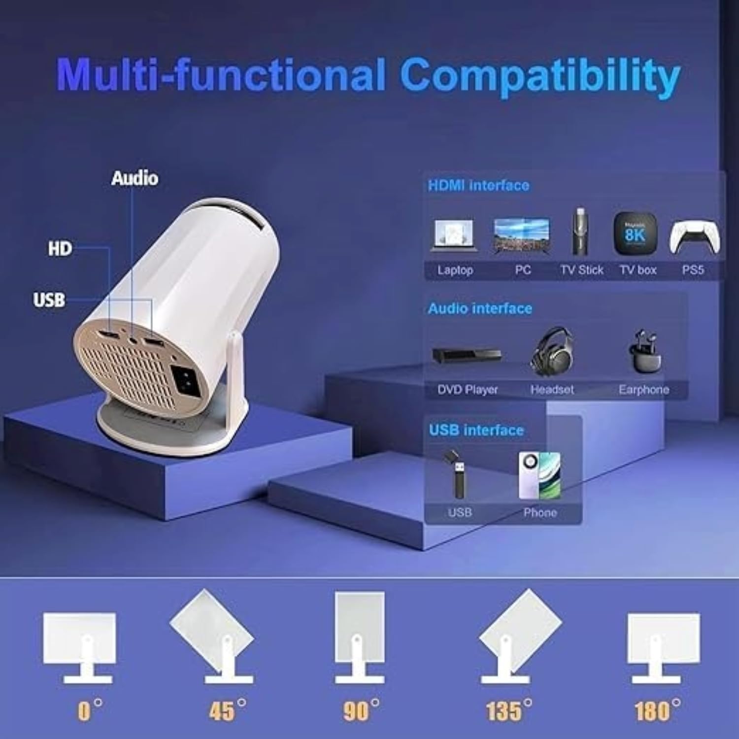 Smart Projector with Android 11 HD  1080P 4k