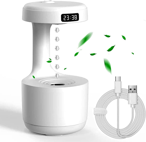 Anti Gravity Air Humidifier Anti-Gravity Water Droplet Humidifier Creative Air Aromatherapy Led Display Shutdown Protection Light Mode for Home Bedroom Office (white)