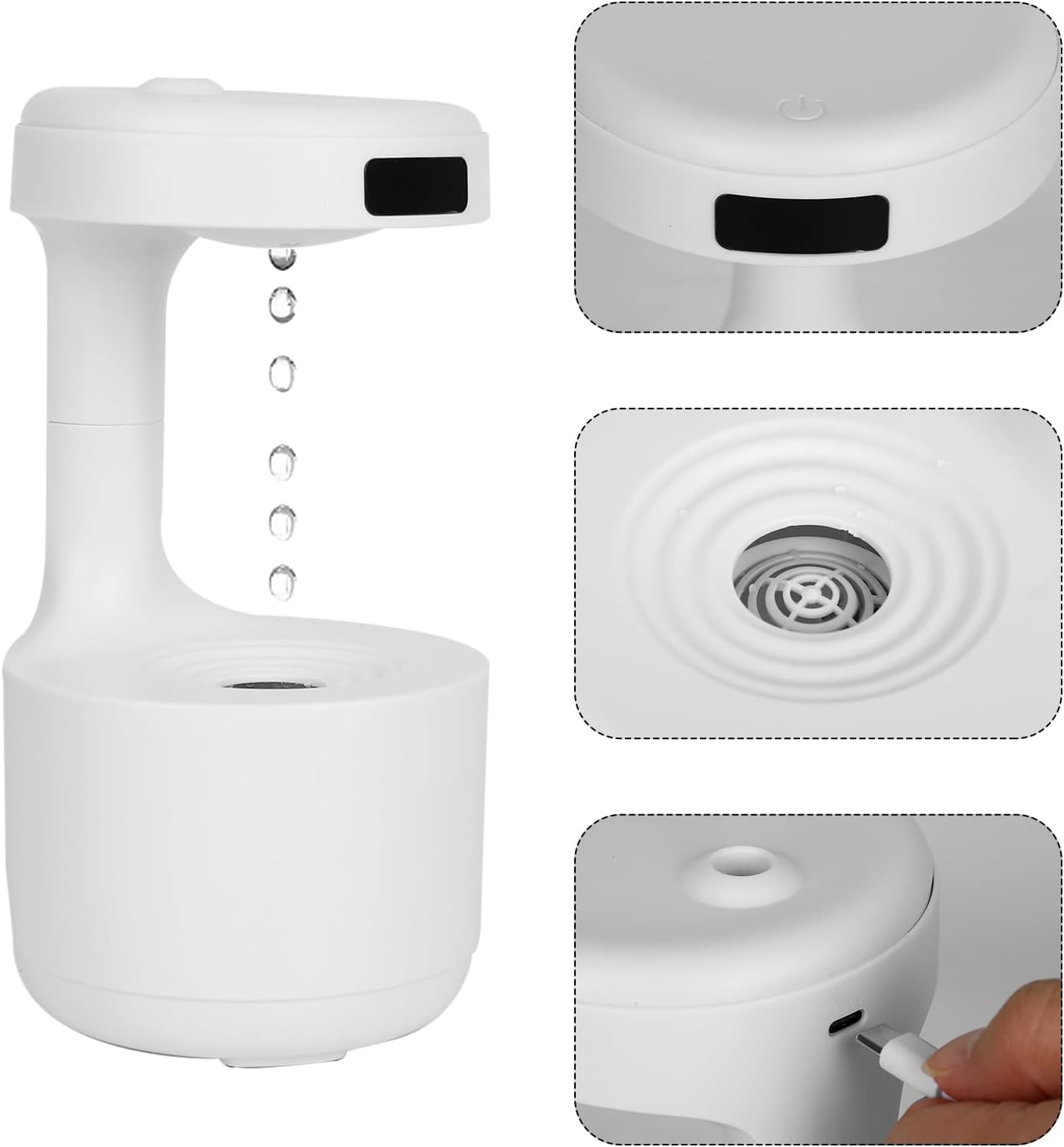 Anti Gravity Air Humidifier Anti-Gravity Water Droplet Humidifier Creative Air Aromatherapy Led Display Shutdown Protection Light Mode for Home Bedroom Office (white)