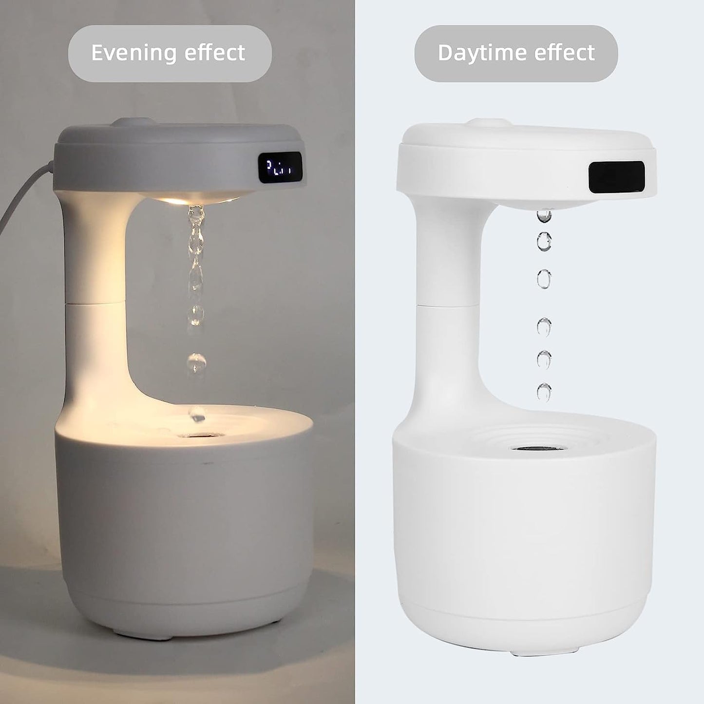 Anti Gravity Air Humidifier Anti-Gravity Water Droplet Humidifier Creative Air Aromatherapy Led Display Shutdown Protection Light Mode for Home Bedroom Office (white)