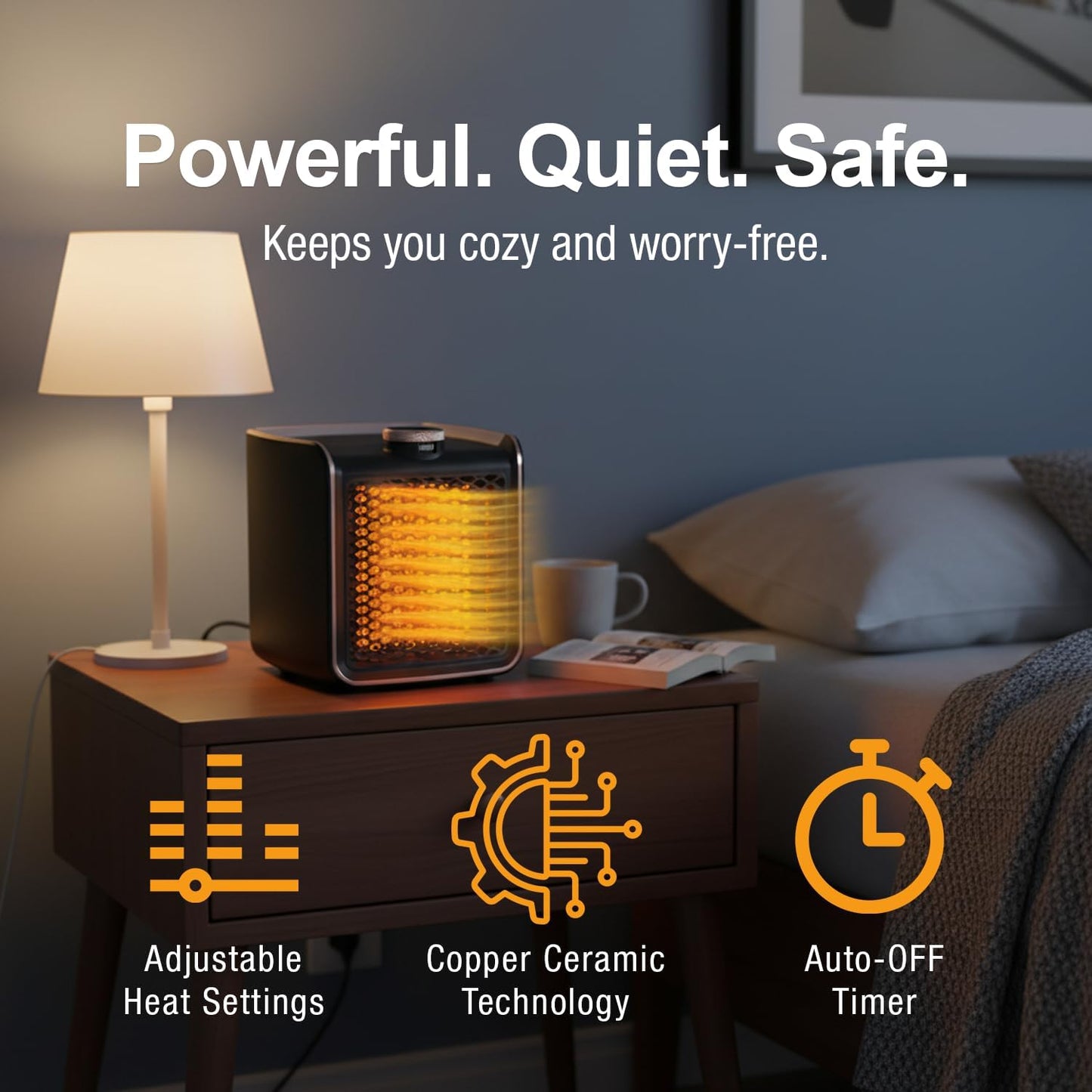 Handy Heater Instant Heat - Copper Infused Ceramic Technology Space Heater, 1200 Watts, Portable Heater for Office, Bedroom or Any Indoor Space, Adjustable Heat, Quiet & Cordless Personal Heater