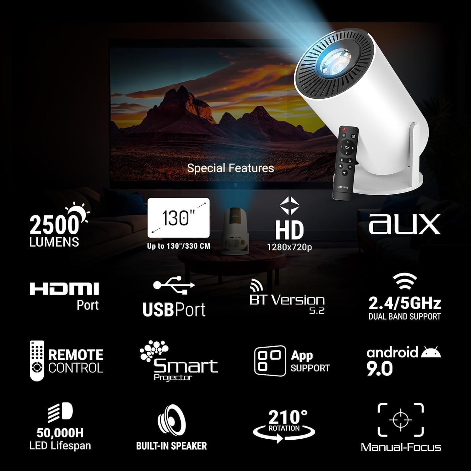 Smart Projector with Android 11 HD  1080P 4k