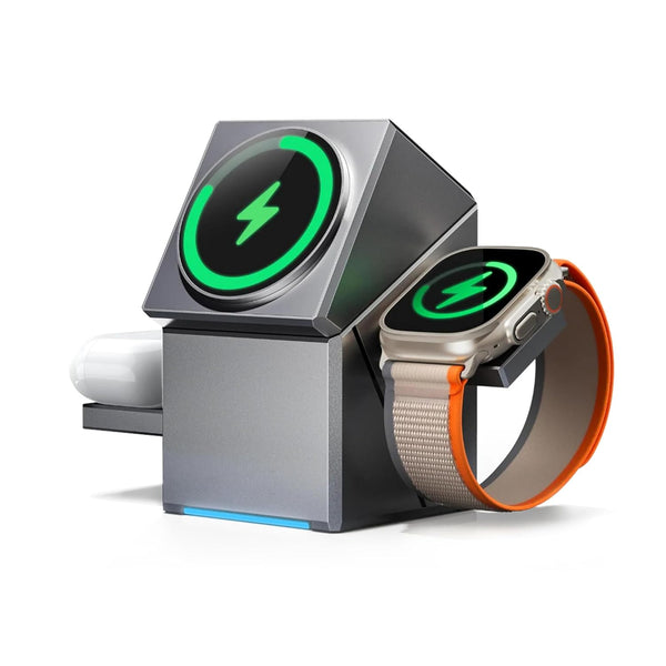 Qi2 Certified 3-in-1 Magnetic Mag-Safe Wireless Charging Station with One-Touch Auto Rotation and Fast Charging Compatible with iPhone Series 17-12, iWatch Ultra/SE2/SE/10-1 & Airpods Pro, 3/2
