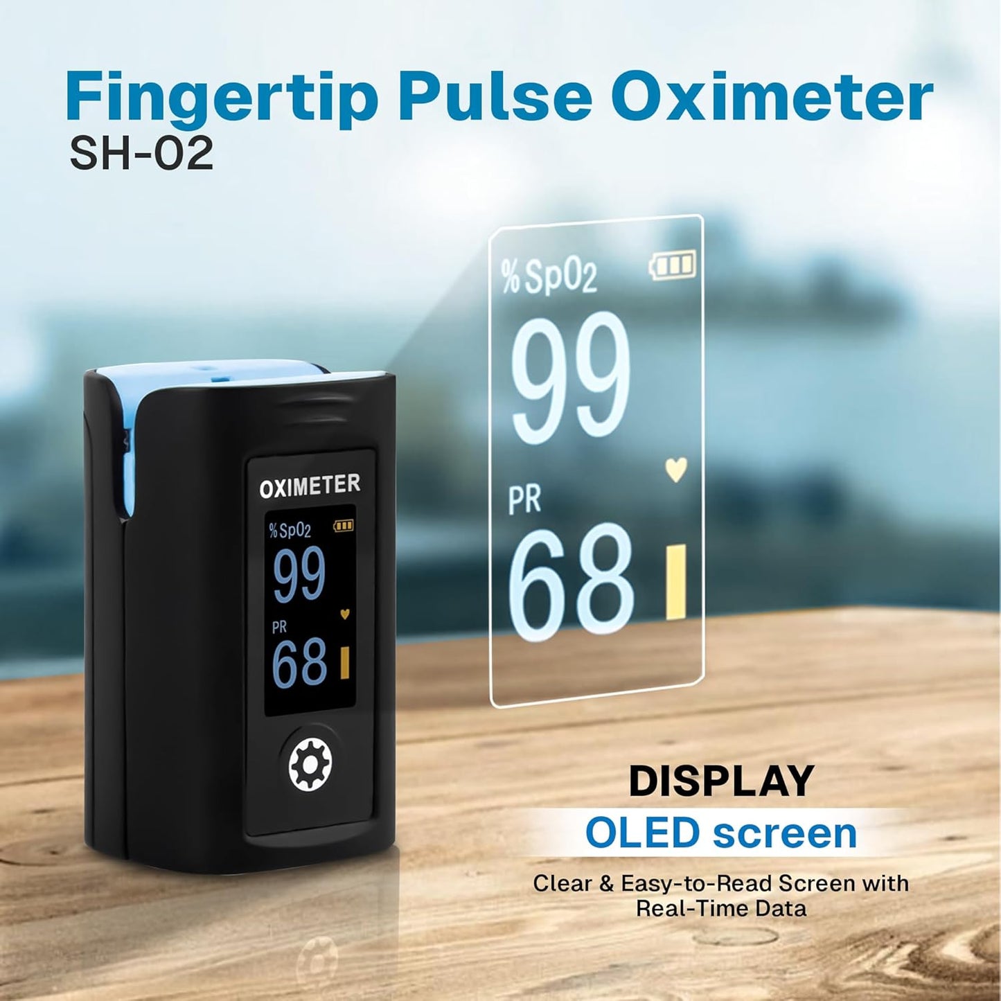 wewell Fingertip Pulse Oximeter SH-02 | Blood Oxygen Saturation and Heart Rate Monitor | SpO2 Oxygen Meter | Audio Visual Alarm and Respiratory Rate