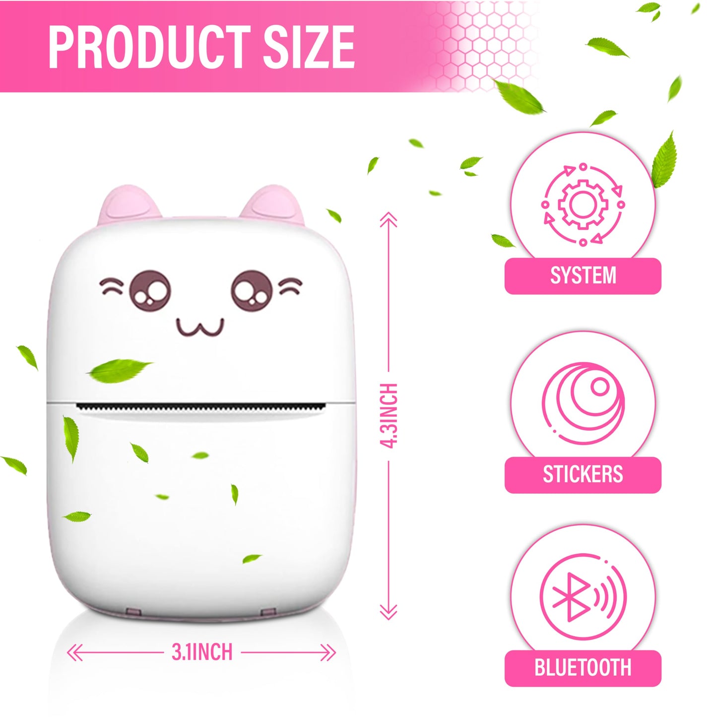 Kravit Bluetooth Mini Printer for Students | Inkless Wireless Thermal Printer (Black & White) | Portable Wireless Mini Printer for Mobile | Black & White and Color Printing (Pink)