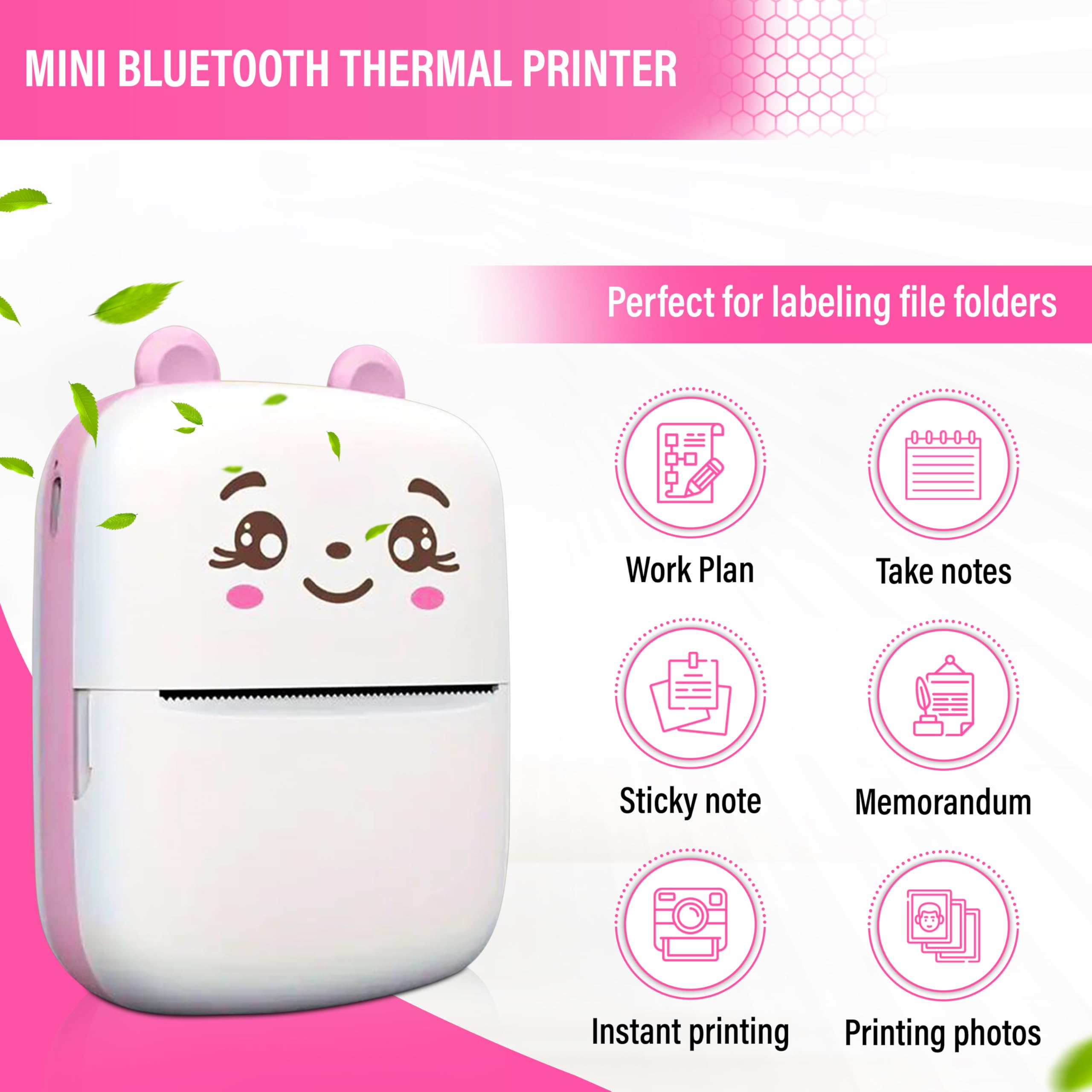 Bluetooth Mini Printer Inkless Wireless Thermal Printer Black & White