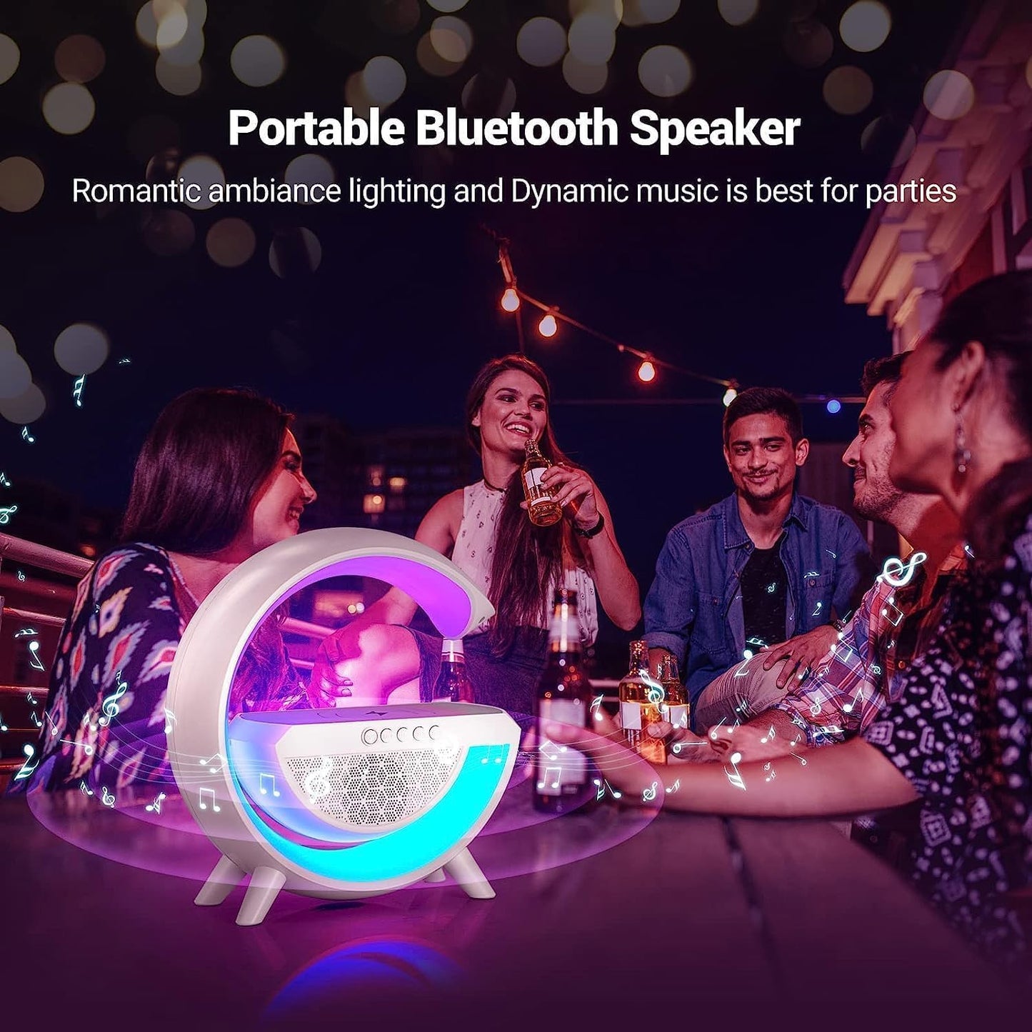 3-in-1 Multi-Function LED Night Lamp with Bluetooth Speaker, Wireless Charging, for Bedroom for Music, Party, and Mood Lighting Multicolor (Pack of 1)