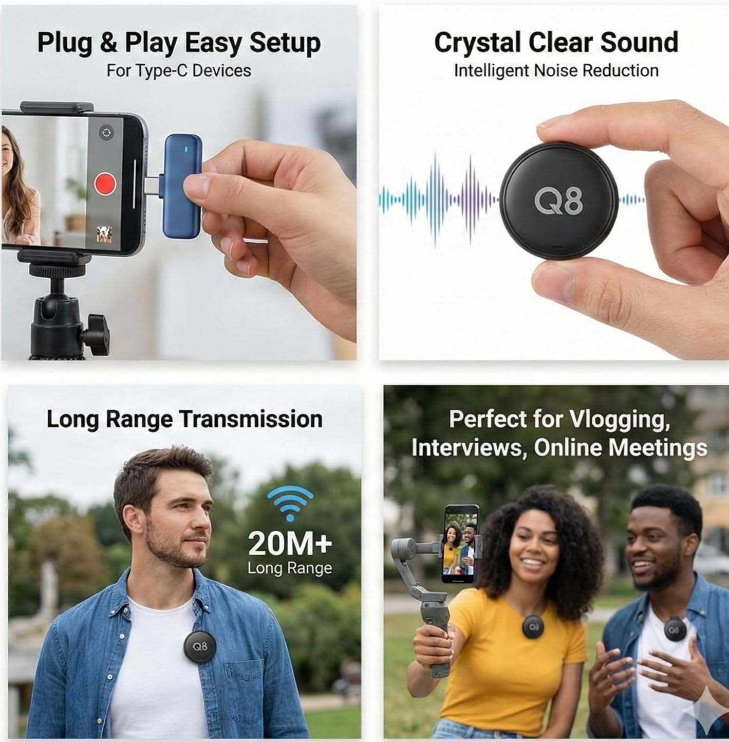 Q8 Wireless Microphone for Reels & Shorts