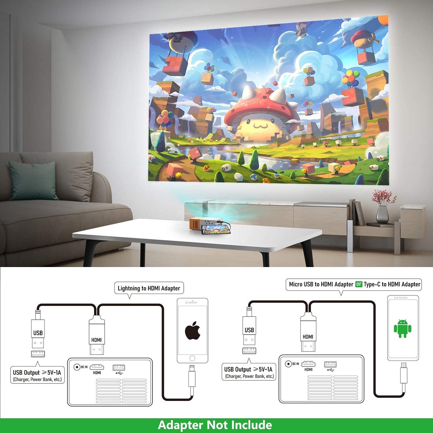 400Lm Portable Mini Home Theater Led Projector With Remote Controller,Support Hdmi,Av,Sd,Usb Interfaces,Yellow