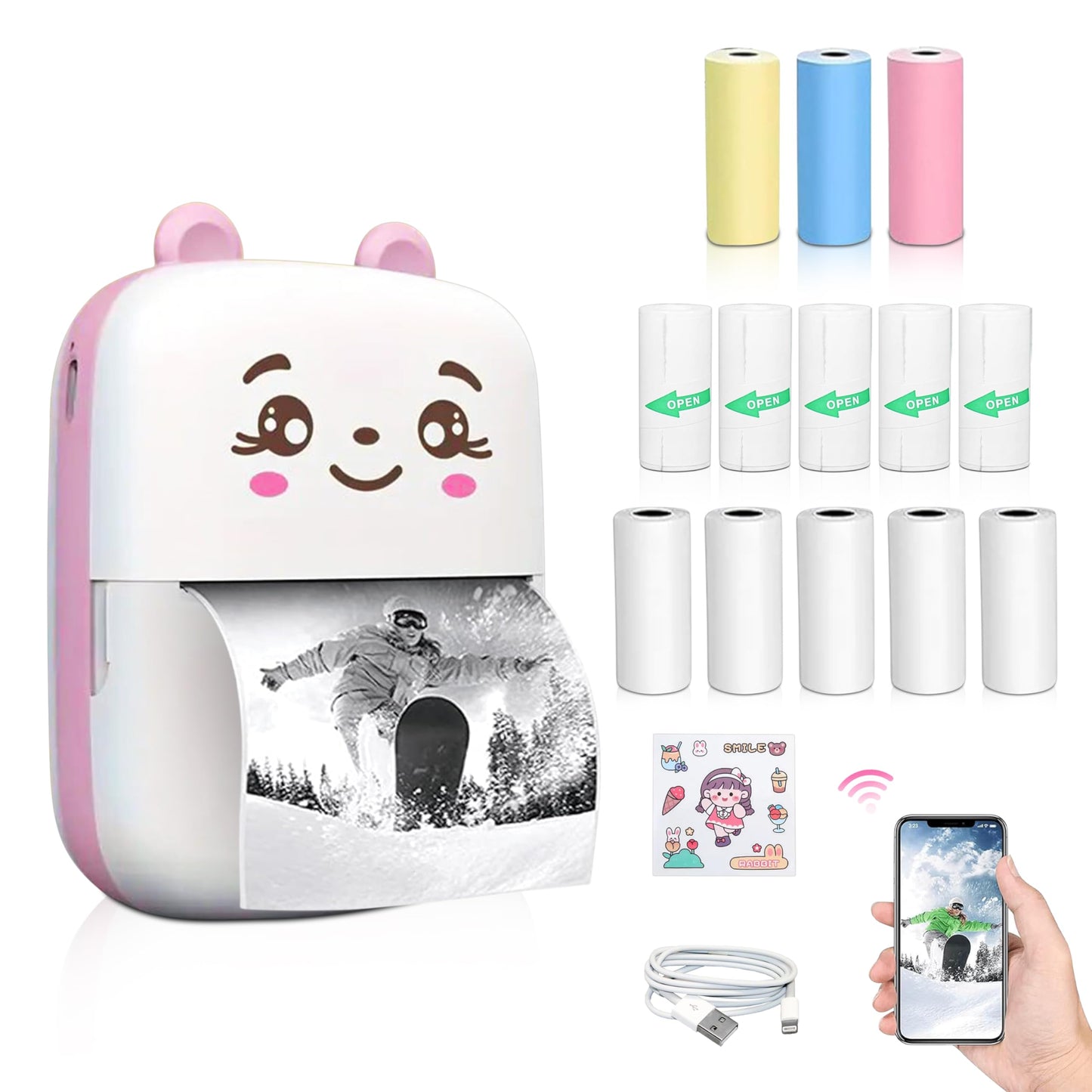 Kravit Bluetooth Mini Printer for Students | Inkless Wireless Thermal Printer (Black & White) | Portable Wireless Mini Printer for Mobile | Black & White and Color Printing (Pink)