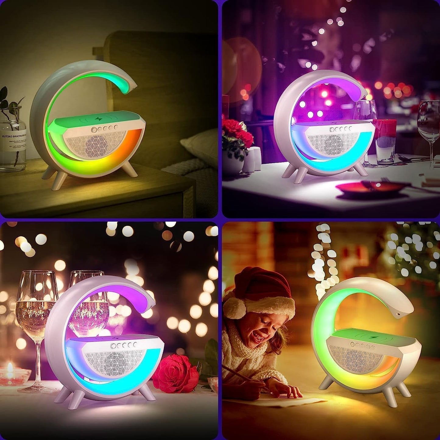 3-in-1 Multi-Function LED Night Lamp with Bluetooth Speaker, Wireless Charging, for Bedroom for Music, Party, and Mood Lighting Multicolor (Pack of 1)