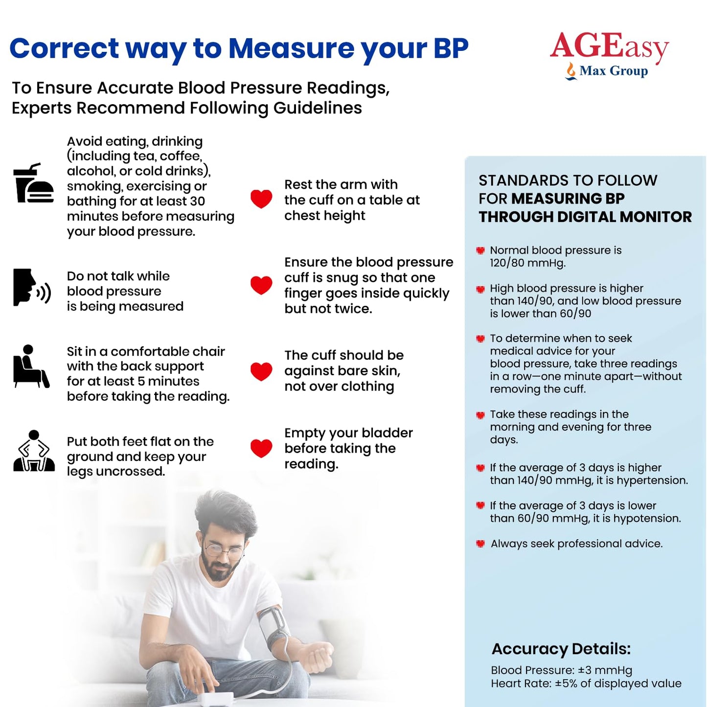 AGEasy (Max Group) 4.7" LED Display Fully Automatic Digital Blood Pressure Monitoring Device | BP Apparatus for Home | Portable & High Accuracy BP Check Machine for Hypertension & Managing Heart Health | Arm Circumference (22-42 cm) | 2 Year Warranty
