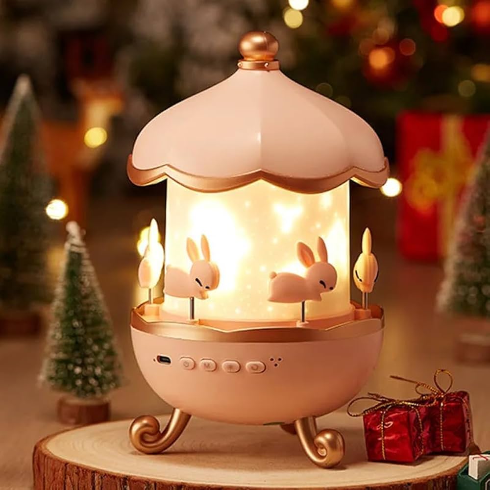 Bunny Carousel Night Light Projector | 6 Set Films Rotating LED Lamp | Star Projection Light for A Magical Nursery Atmosphere | Rabbit Night Lamp for Kids Room (Bunny Night Light)