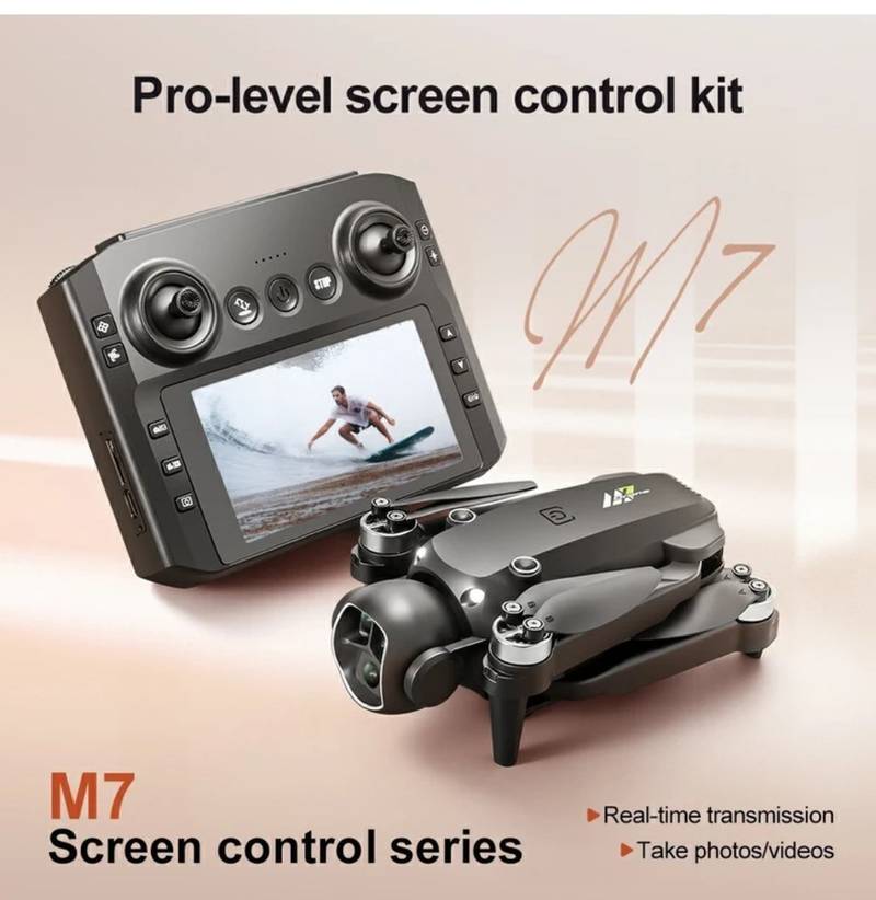 M7 Drone.

Here are some of its key specifications and features:

+2

It has a dual-lens camera for aerial photography and video.

The drone features brushless motors for smoother flight.

It is equipped with optical flow positioning and altitude hold fun
